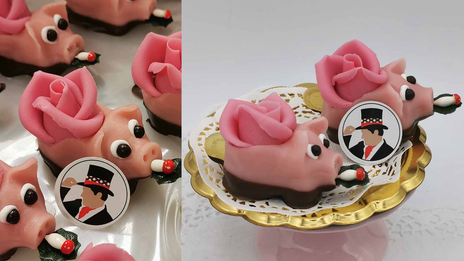 Schokomichi Rosenschweinchen aus Marzipan